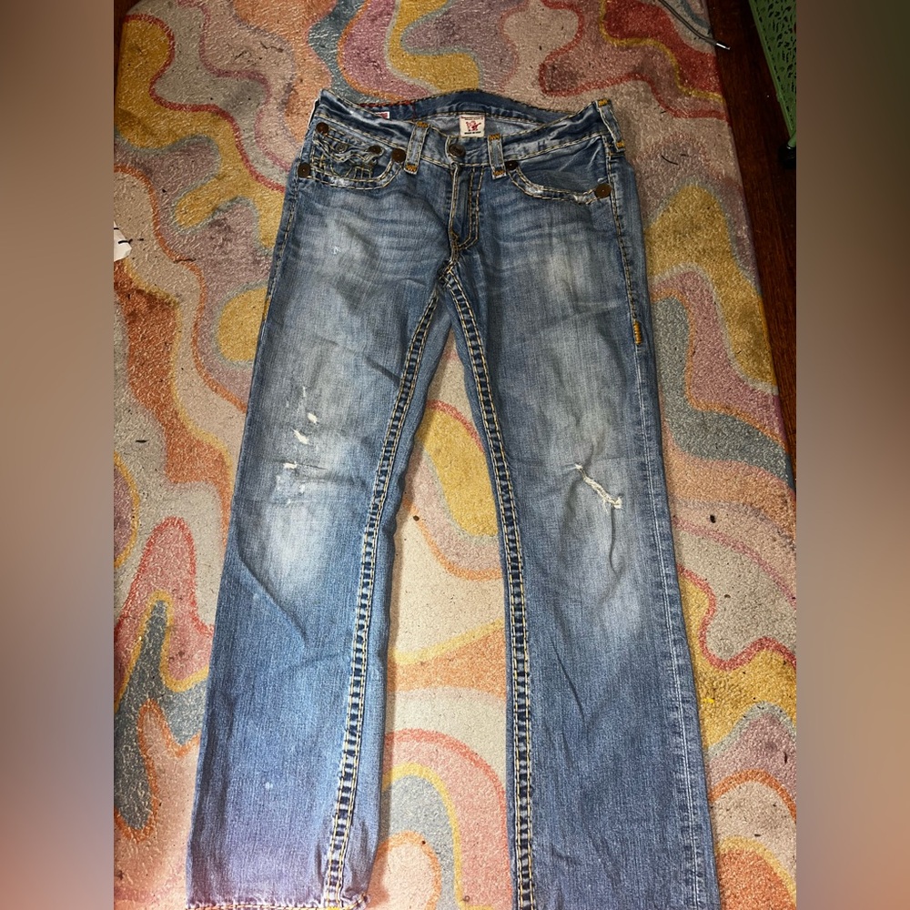 True Religion Weathered Straight Leg Men's Blue Jeans